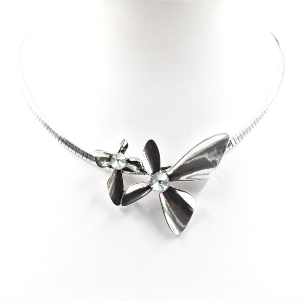 Contemporary flowers on short necklace with crystal centres