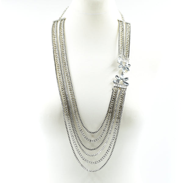 Stylish multi-strand long necklace with crystal feature