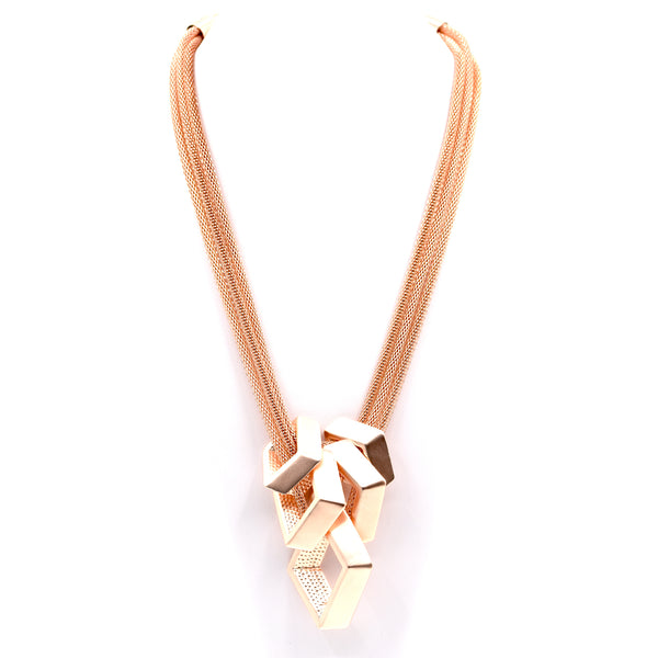 Geometric shapes on chunky multi strand short mesh necklace