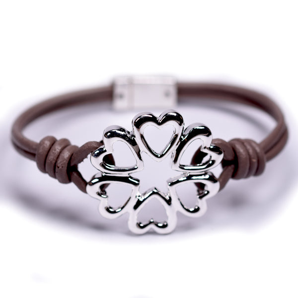 A circlet of small hearts on a twin cord leather bracelet