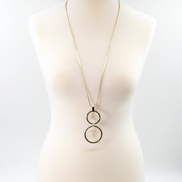 Long snake chain necklace with double ring pendant