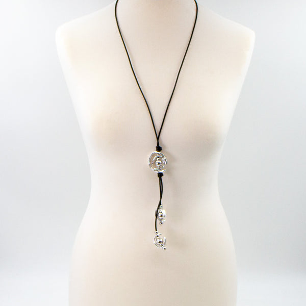 Long leather organic component necklace