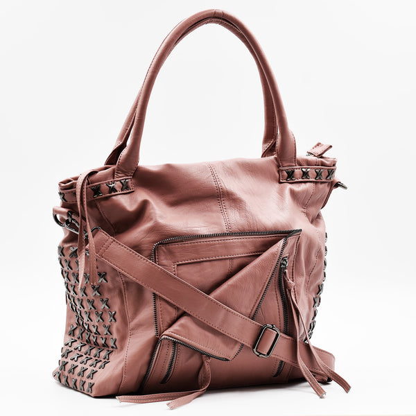 Soft washed PU roomy handbag with cross metal detail side