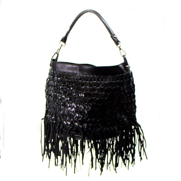 Luxe leather boho tassel style handbag with cross body strap