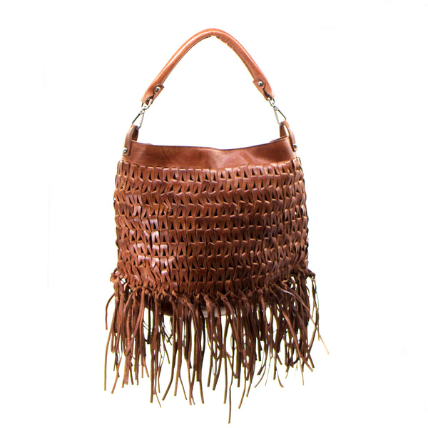 Luxe leather boho tassel style handbag with cross body strap