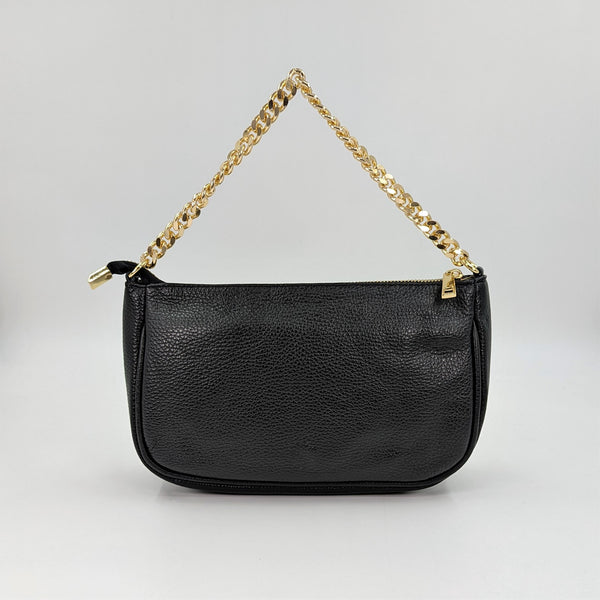 Classic medium size leather bag with gold chain detail and cross body strap