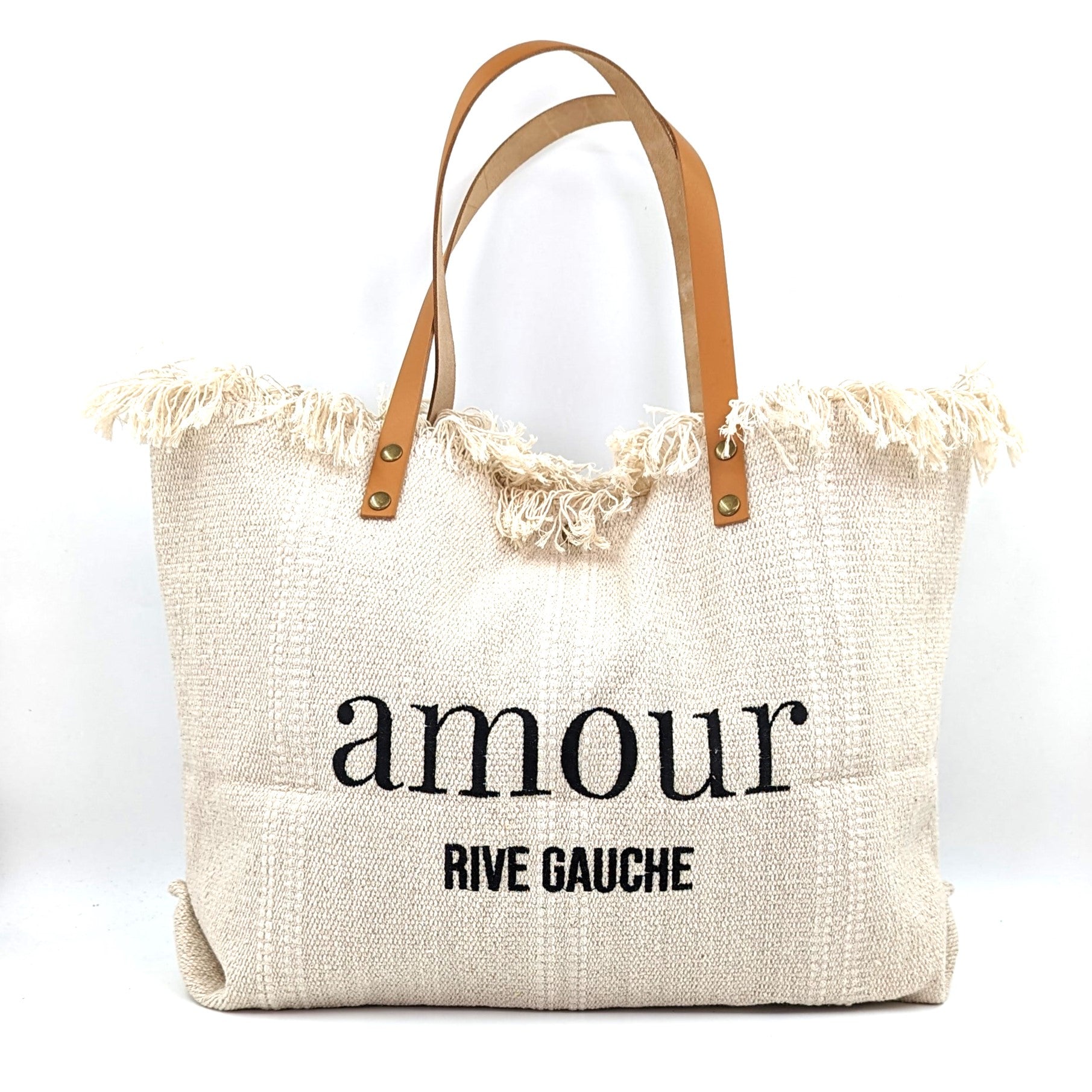 Canvas bag with amour embroidery and leather handles – Tempest Designs