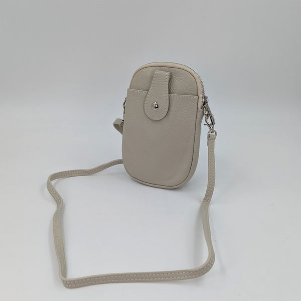 Mini leather crossbody bag with little compartment and popper
