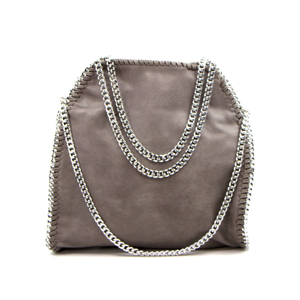Stylish designer style matt PU handbag with curb chain handle