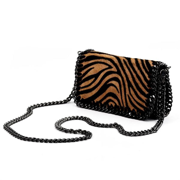 Horse hair clutch bag with shoulder chain