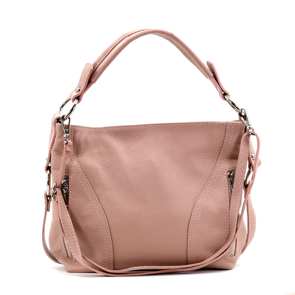 Italian leather handbag with zip features