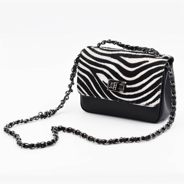 Cross body boxy bag with chain feature strap