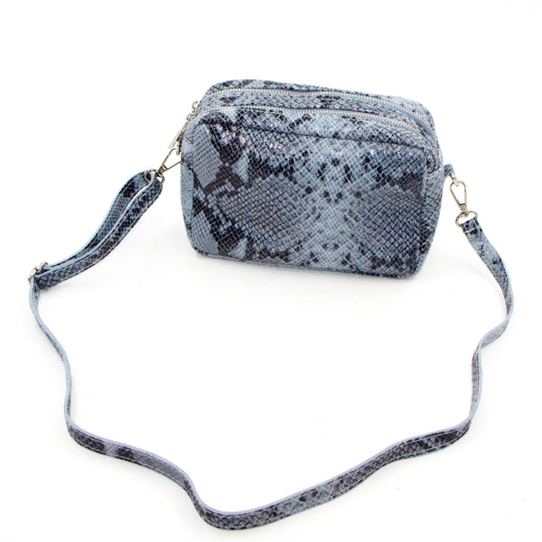 Snake print double zip cross body bag