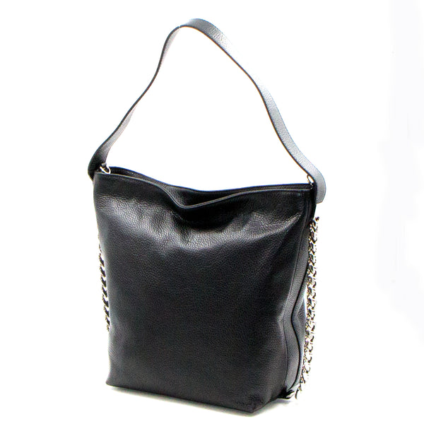Large real leather handbag with side chain details