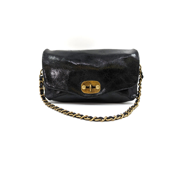 'Gucci' style vintage effect leather bag with chain shoulder strap