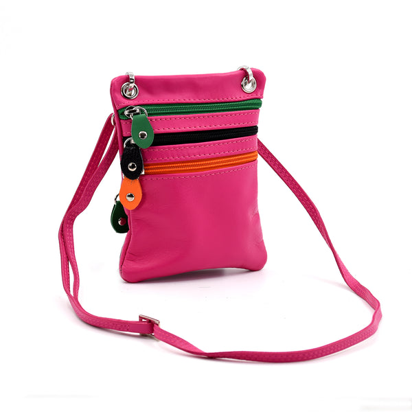 Small cross body three zip real leather bag