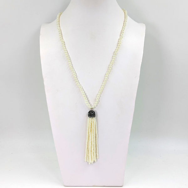 Beaded tassel long necklace with pearls