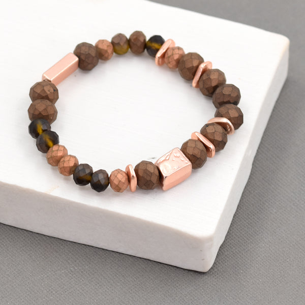 Matte cut glass beaded bracelet with plated components