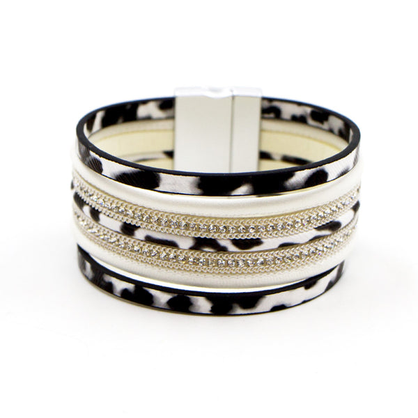 Multi strand animal PU statement cuff with crystal