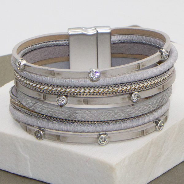 Multistrand ostrich PU cuff with crystals