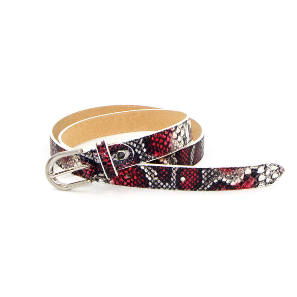 Real Italian leather Snake print belt with buckle - Medium