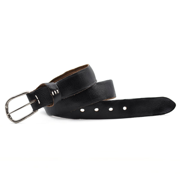 Unisex rustic leather belt with antique effect buckle