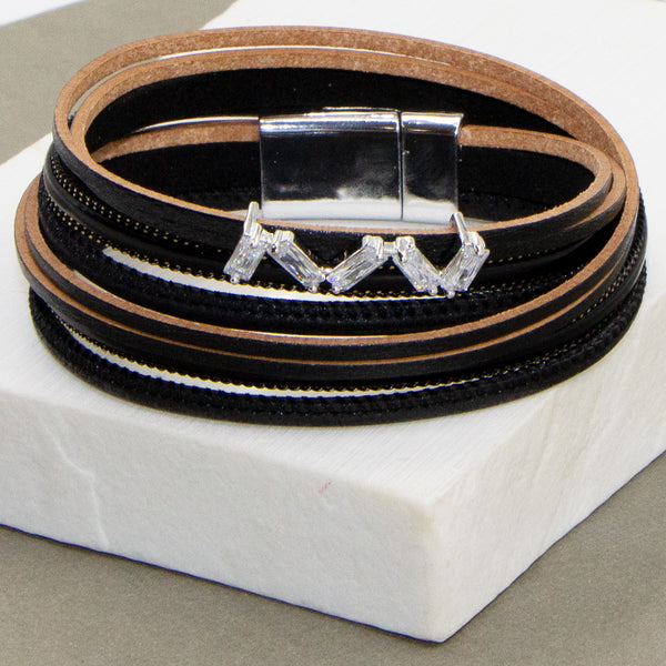 PU wrap bracelet with baguette crystal elements