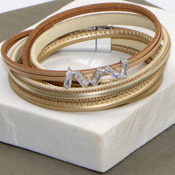 PU wrap bracelet with baguette crystal elements