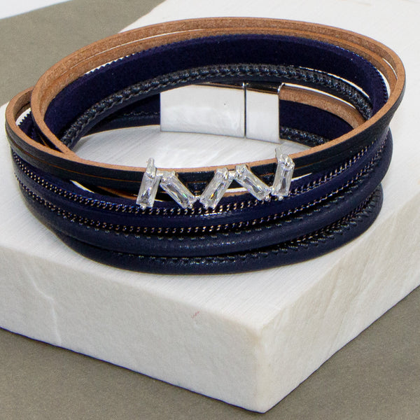 PU wrap bracelet with baguette crystal elements