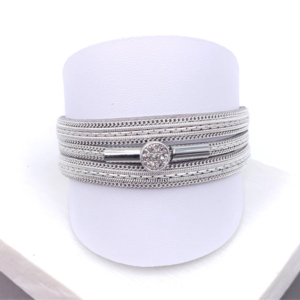 Crystal disc and tube elements simple multistrand chain inlay PU magnetic bracelet