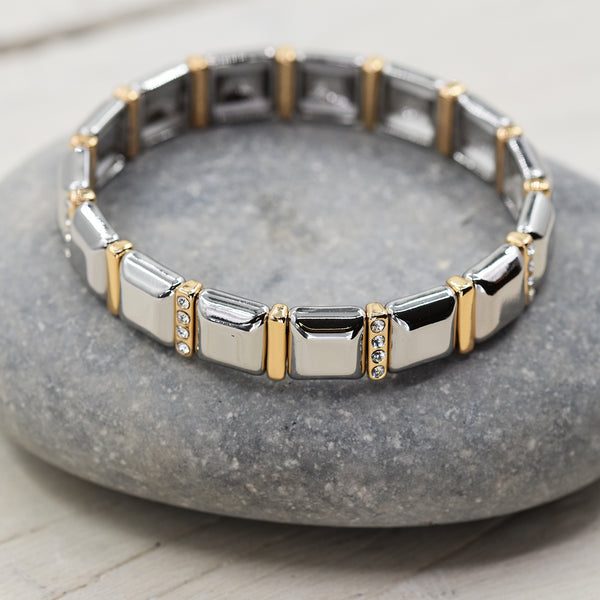 Gold and Rhodium stretchy bracelet with crystals