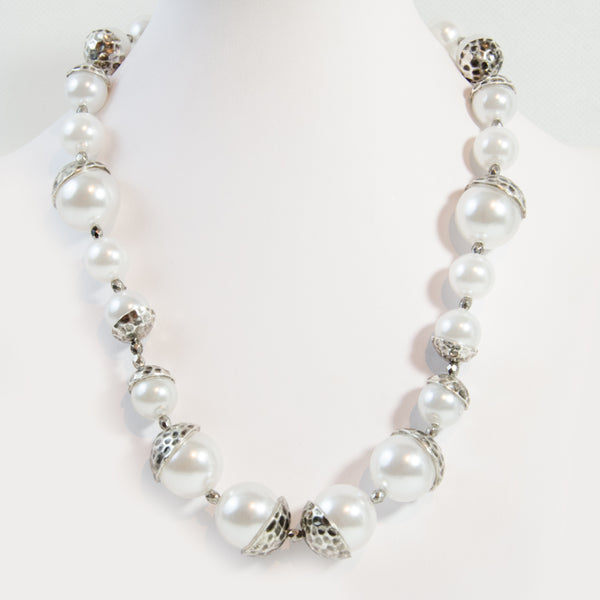 Variegated pearl and metal cap necklace
