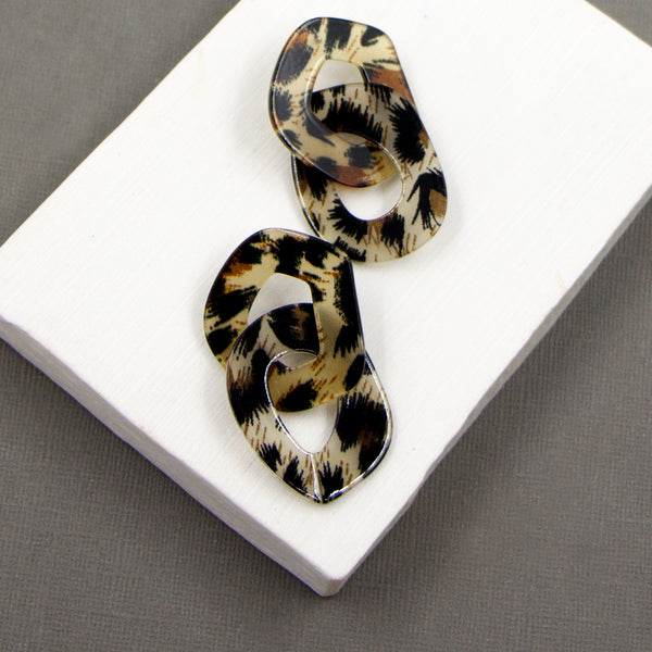 Resin tortoiseshell effect triple link earrings