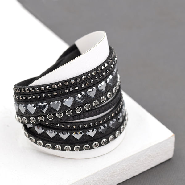 Crystal and heart studded wrap around bracelet