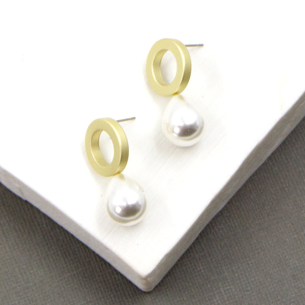 Faux pearl drop earrings with open circle post