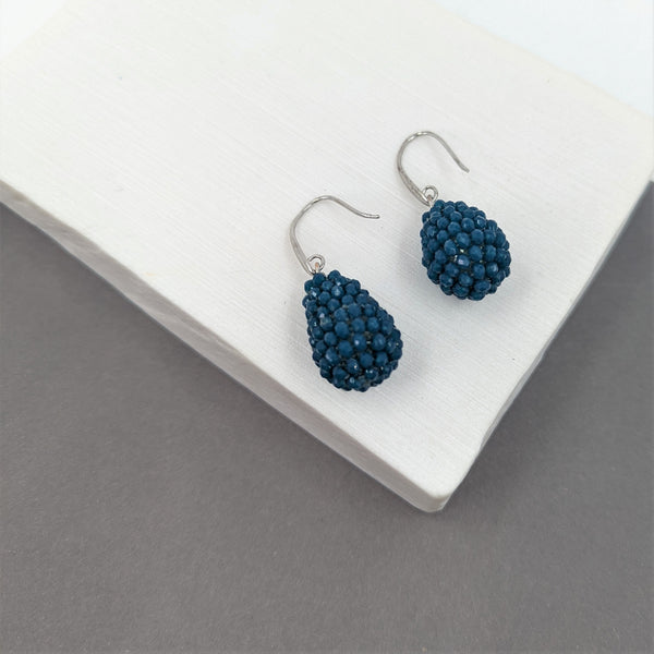 Blue cut glass decorated drop earring