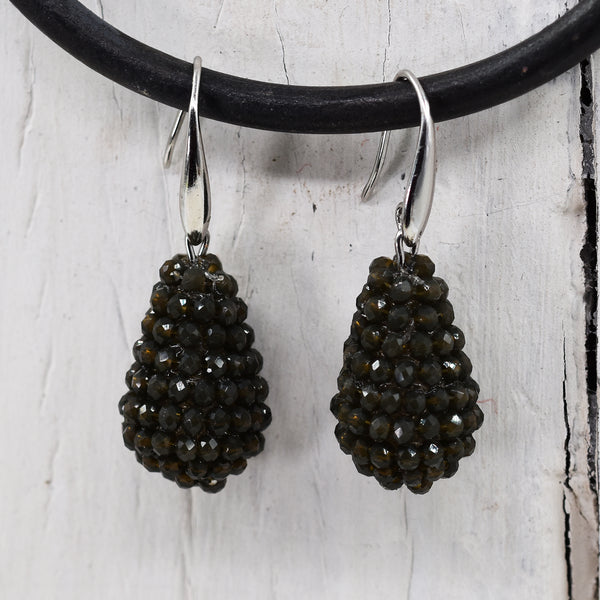 Mauve cut glass decorated drop earring