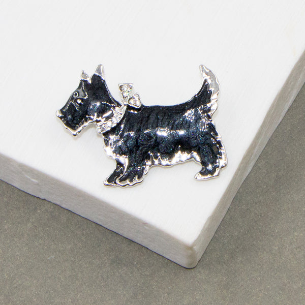 Black enamel scotty dog brooch