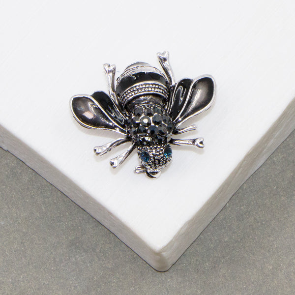 Bee brooch with crystal and enamel