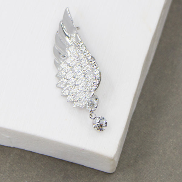 Angel wing brooch with little crystal dangle