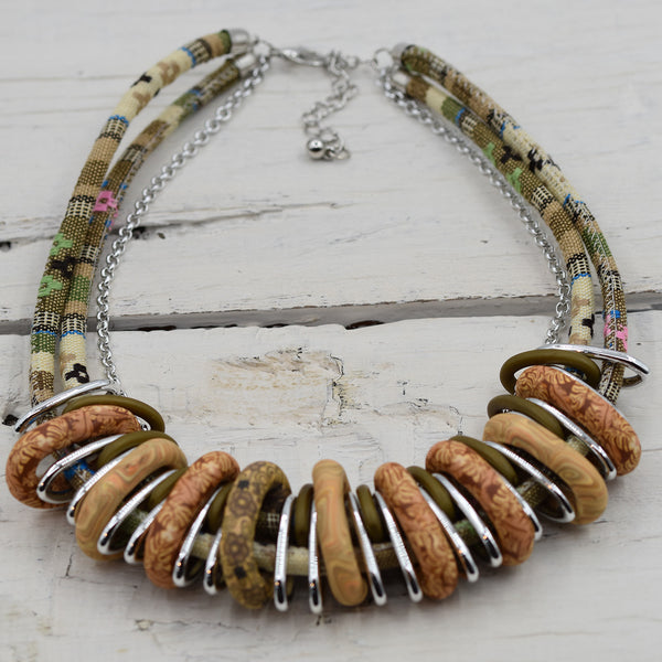 Statement tribal style necklace with coloured rings