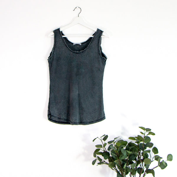 Cotton jersey vintage wash vest top with special frayed edge
