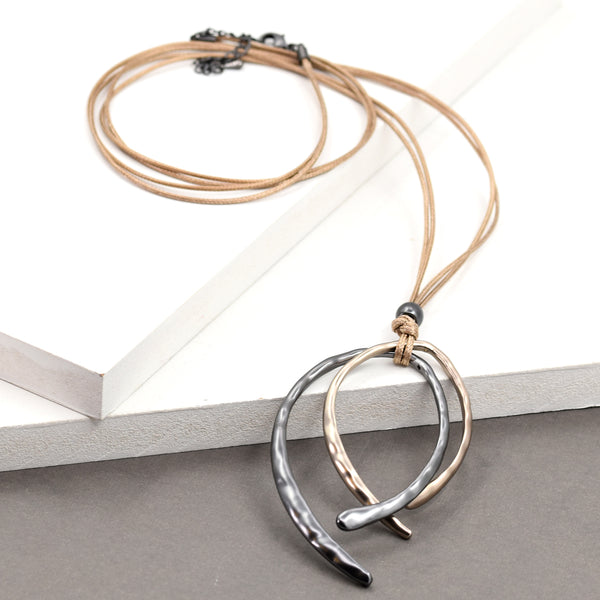 Double circle linked pendant long necklace