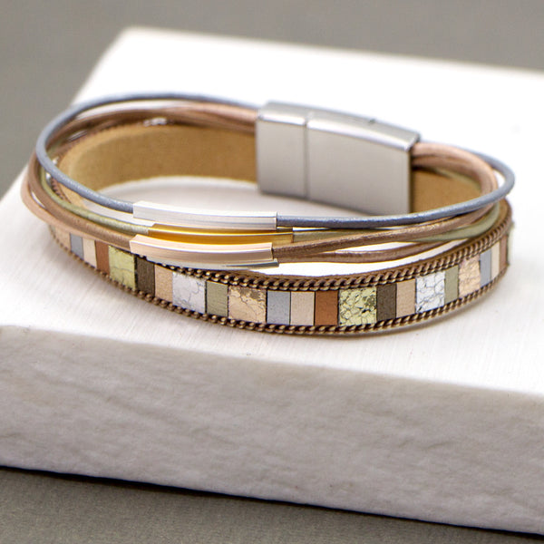 Multistrand brown tones magnetic bracelet