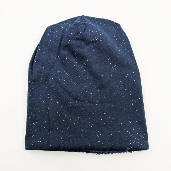 Subtle glitter beanie hat with faux fur inside