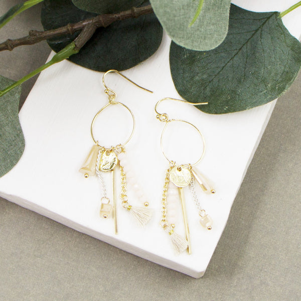 Bead detail dangle on hoop earrings