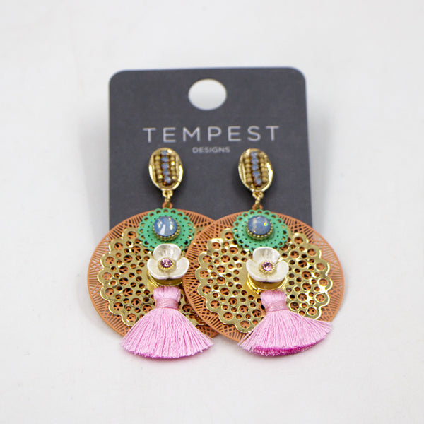 Circle and tassel boho style earrings