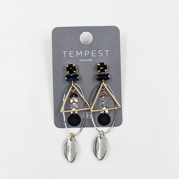 Oval and triangle design drop earrings