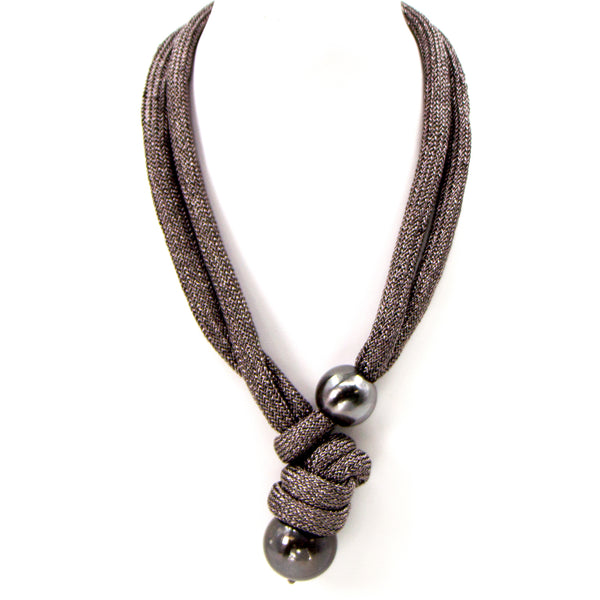 Fabric and large brushed component statement necklace
