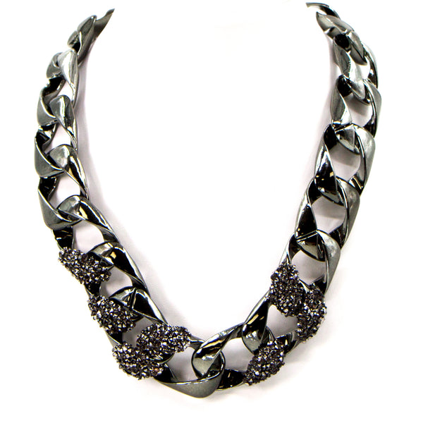 Lightweight gunmetal chain necklace with crystal encrusted detail
